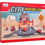 Hasičská garáž s mäkkým autíčkom – dvojposchodové parkovisko pre deti