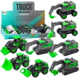 Stavebné vozidlo s natahovacím pohonom – mini bager, nakladač alebo buldozér, zelené