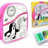Batoh na vymaľovávanie Ružový s Krtkom, 30 cm a 8 fixiek