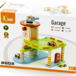 Drevená garáž s autíčkami a helikoptérou