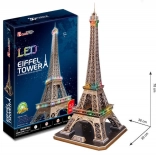 CUBICFUN svietiace 3D puzzle Eiffelova veža s LED osvetlením, 84 dielikov