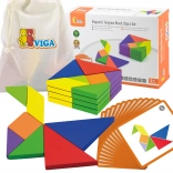 Drevený tangram VIGA s kartičkami – vzdelávacia skladačka z FSC dreva
