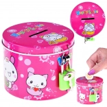 Ružová kovová pokladnička so zámkom Happy Smile