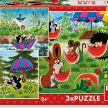 Dino Krtko a dáždniček puzzle 3x55 dielikov