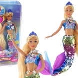 Bábika morská panna s dlhými blond vlasmi a šupinatým chvostom